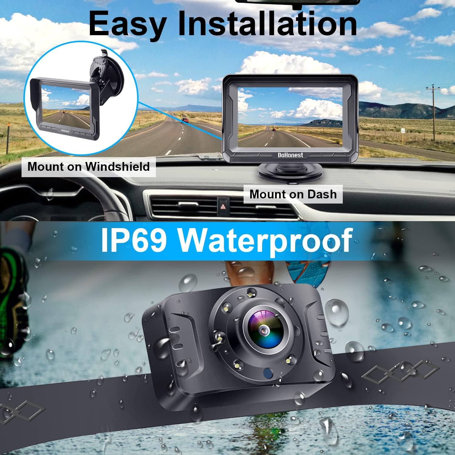 Backup Camera HD 1080P Rear View Monitor Kit Night Vision Waterproof Reverse Camera for Car Truck Pickup Minivan DIY Grid Lines DoHonest S01 Pack of 2