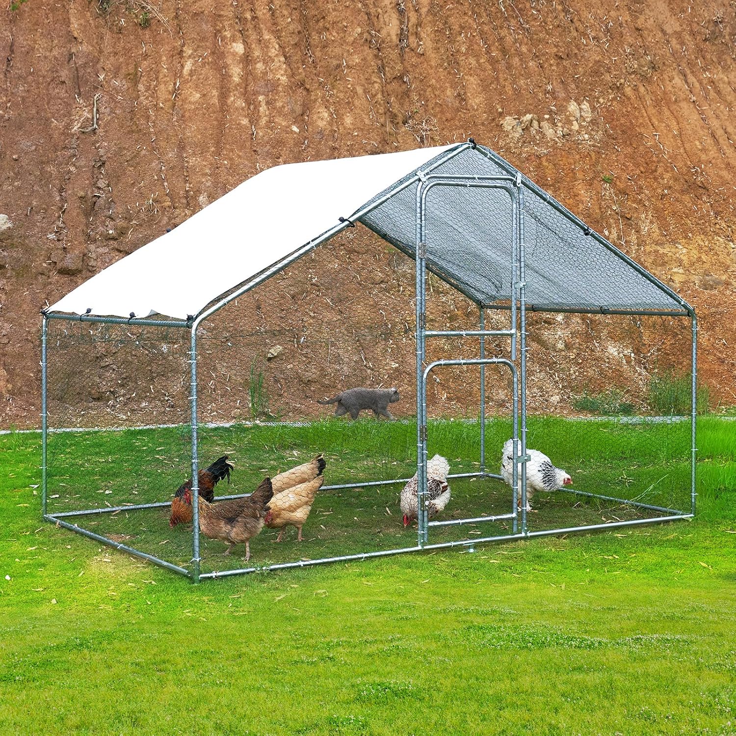 Large Metal Chicken Coop Chicken Run, Walk-in Poultry Cage Chicken Runs House, Chicken Pen with Water-Resident, Anti-UV Cover Support 15-20 Chickens, Ducks, Goose(9.8 * 6.6FT)