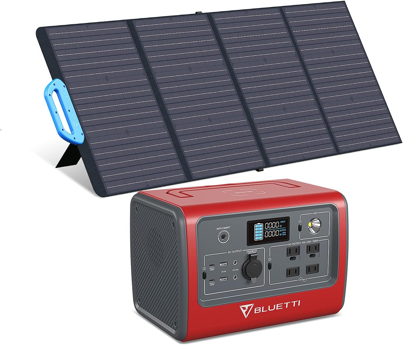 BLUETTI EB70S 716Wh/800W Portable Power Station with PV120 120W Foldable Solar Panel Included, LiFePO4 Battery Pack w/ 4 AC Outlets, Solar Generator for Outdoor Camping Home Vanlife Off Grid Emergency