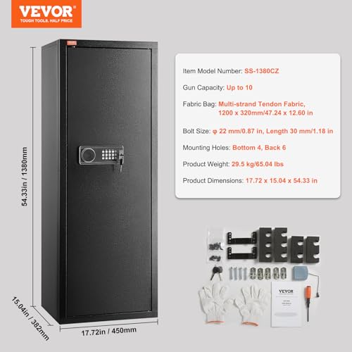 VEVOR Rifles Gun Safe, Rifle Safe with Lock & Digital Keypad, Quick Access Tall Gun Storage Cabinet with Removable Shelf, Rifle Cabinet for Home Rifle and Shotguns