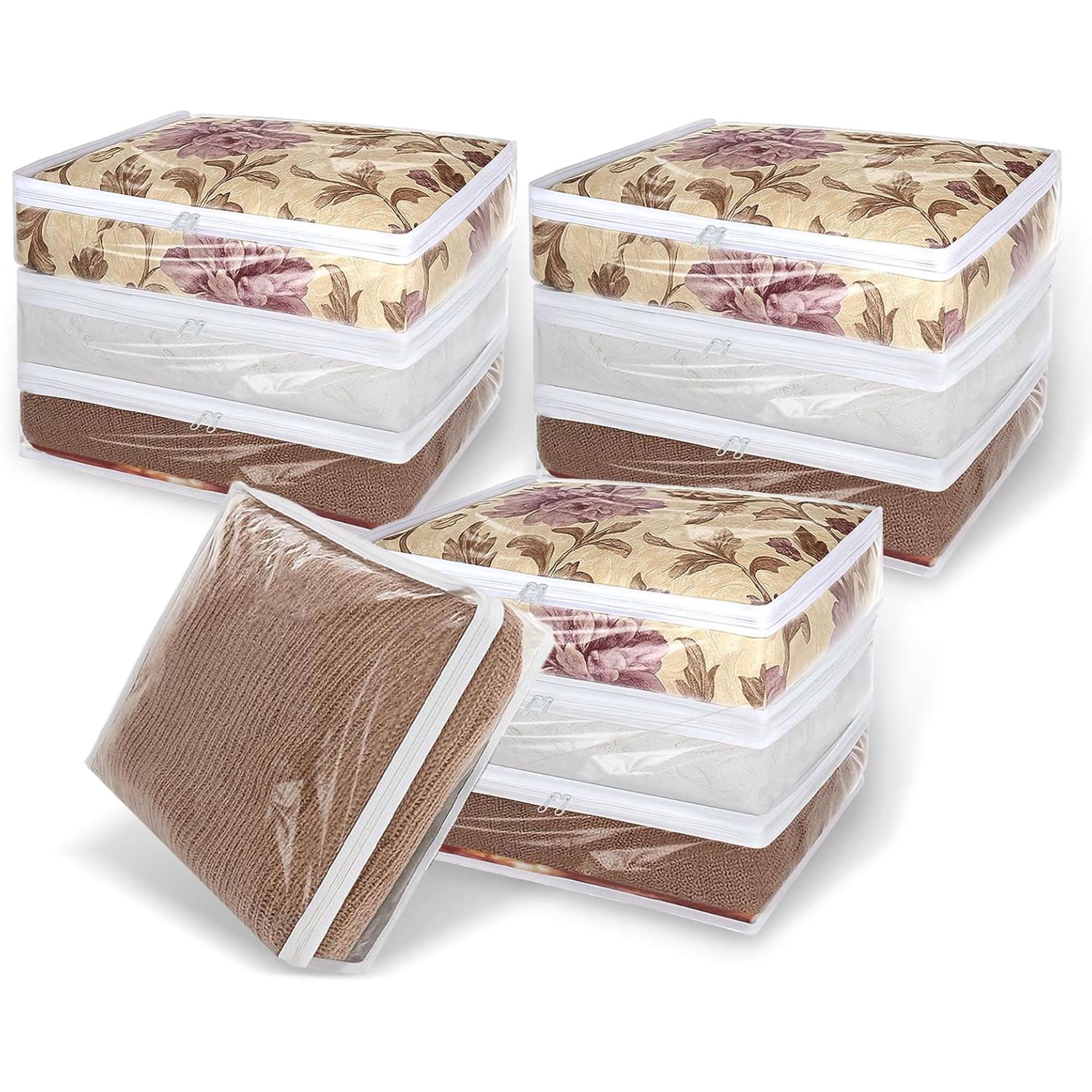 10 Packs Clear Zippered Storage Bags Durable Plastic Sweater Clothing Organizer Under Bed Closet Containers Bins for Blankets Clothes Bedsheets Pillows Comforter Quilt (15.7 x 13.8 x 3.9 Inch)