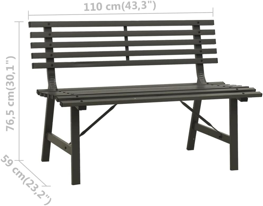 Garden Bench | Outdoor 2-Seater Patio Bench | Metal Park Bench for 2 Person | Yard Seating Bench for Outside Deck Backyard and Balcony | Black Steel 43.3" x 23.2" x 30.1"