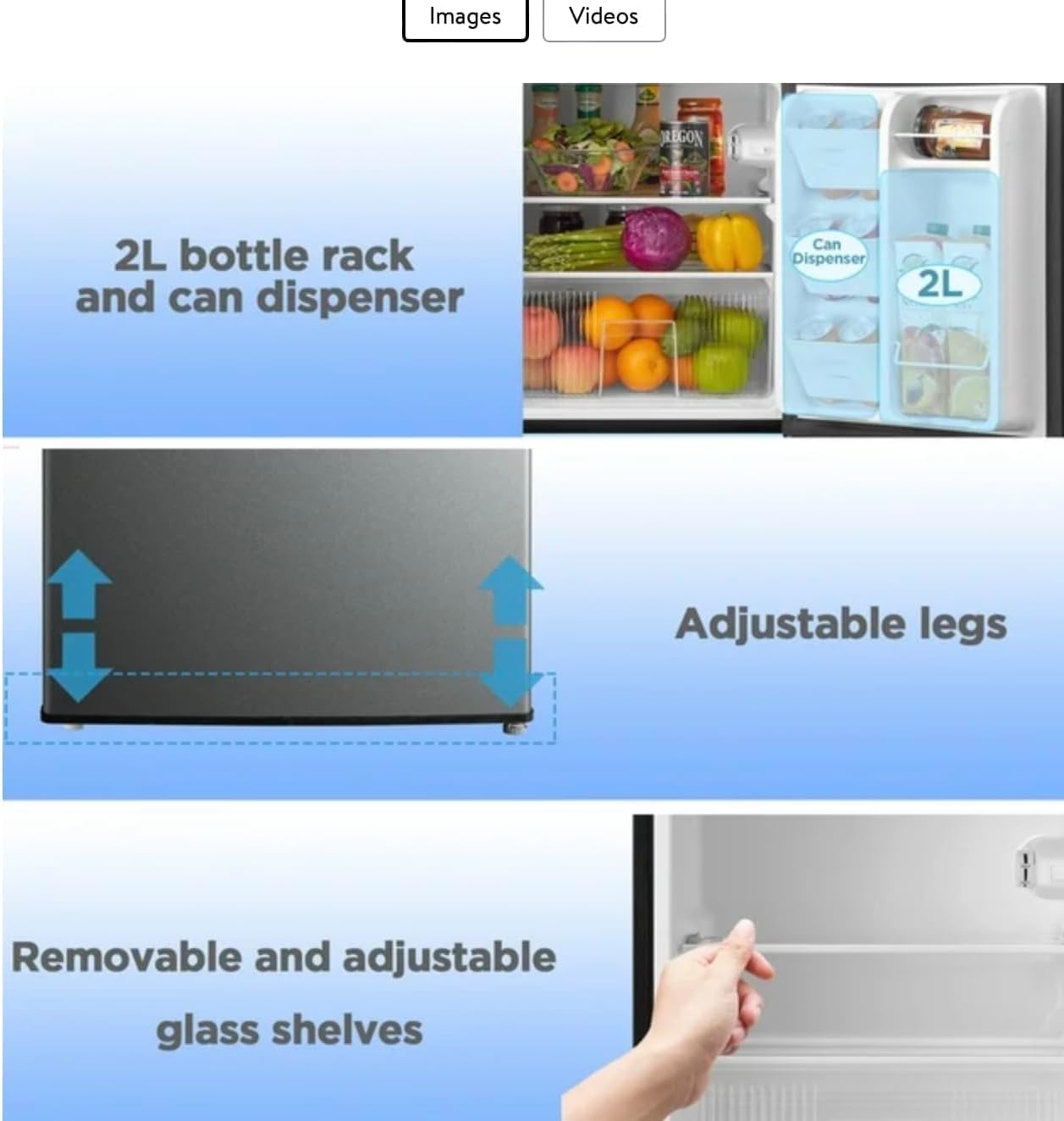 Mini Fridge with Freezer, 3.2 Cu ft, 2 Doors, Stainless Steel, King Arctic