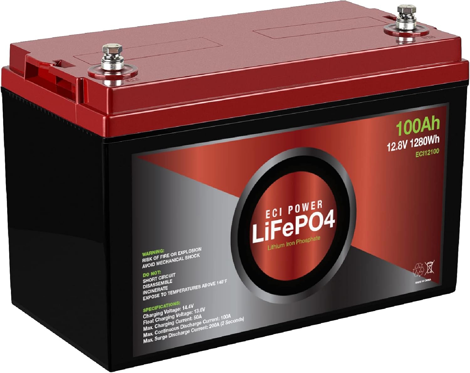 ECI Power 12V 200Ah Lithium LiFePO4 Deep Cycle Rechargeable Battery | 2000-5000 Life Cycles & 10-Year lifetime | Built-in BMS | Perfect for RV, Solar, Marine, Overland, Off-Grid Applications