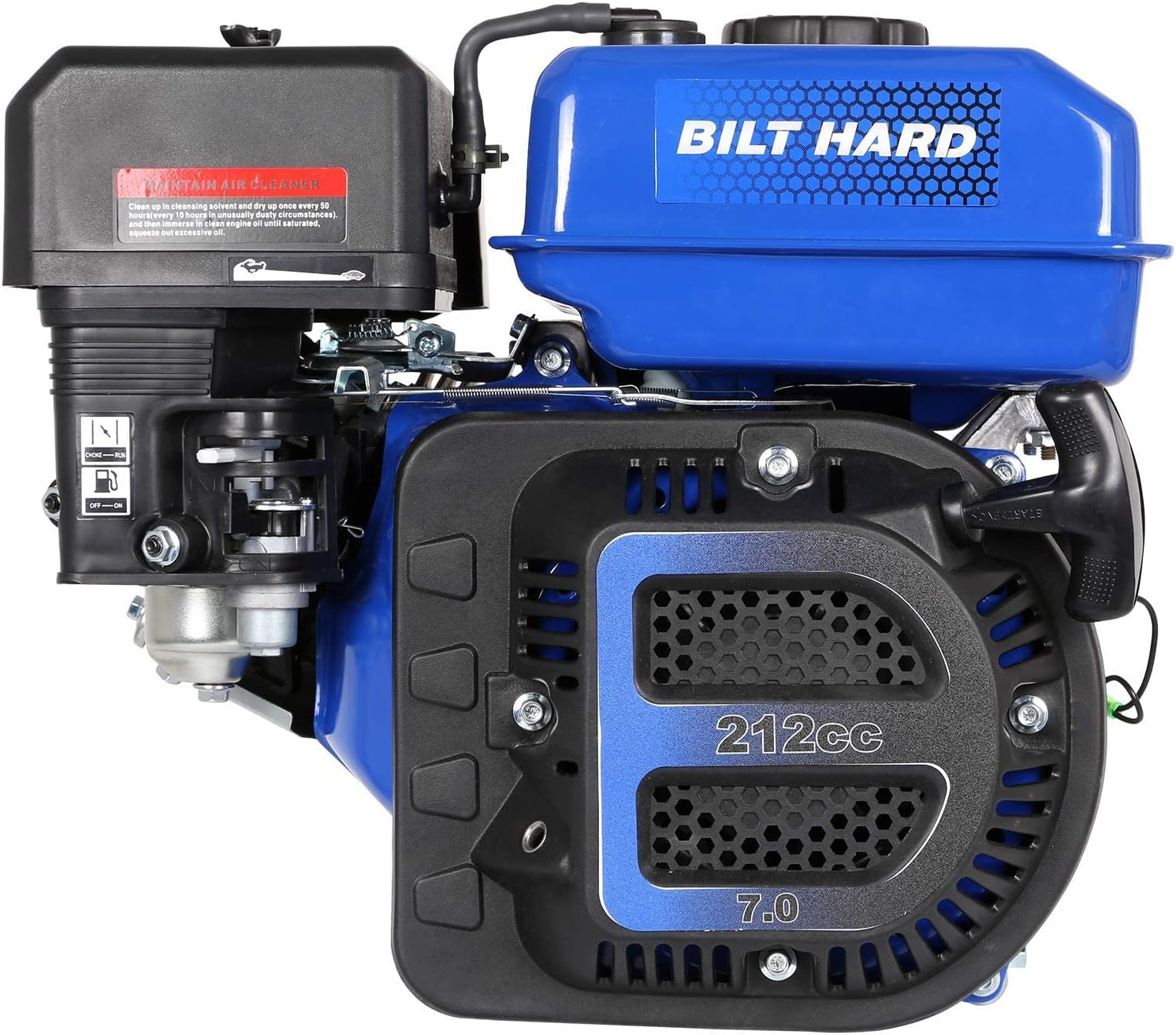 BILT HARD 7HP Gas Engine, 212cc 4-Cycle OHV Horizontal Shaft Gasoline Motor, for Go Cart, Compressor, Log Splitter, Pressure Washer, Shaft 3/4 (19mm) Diameter, 2-3/8 Long, 3/16 Keyway