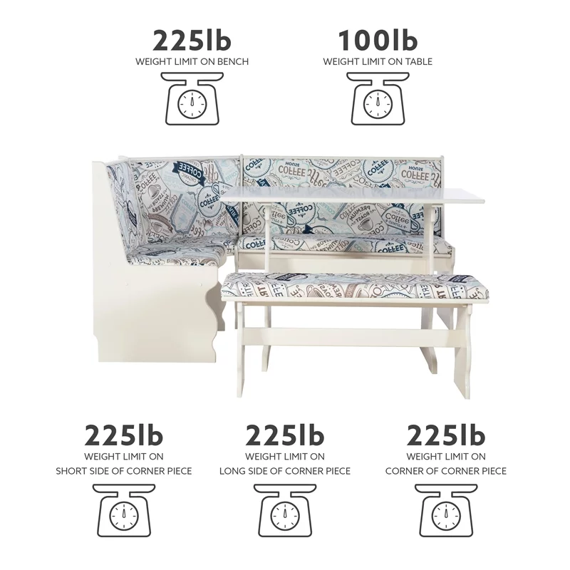 Linon Natasha Wood Corner Nook Dining Set in White