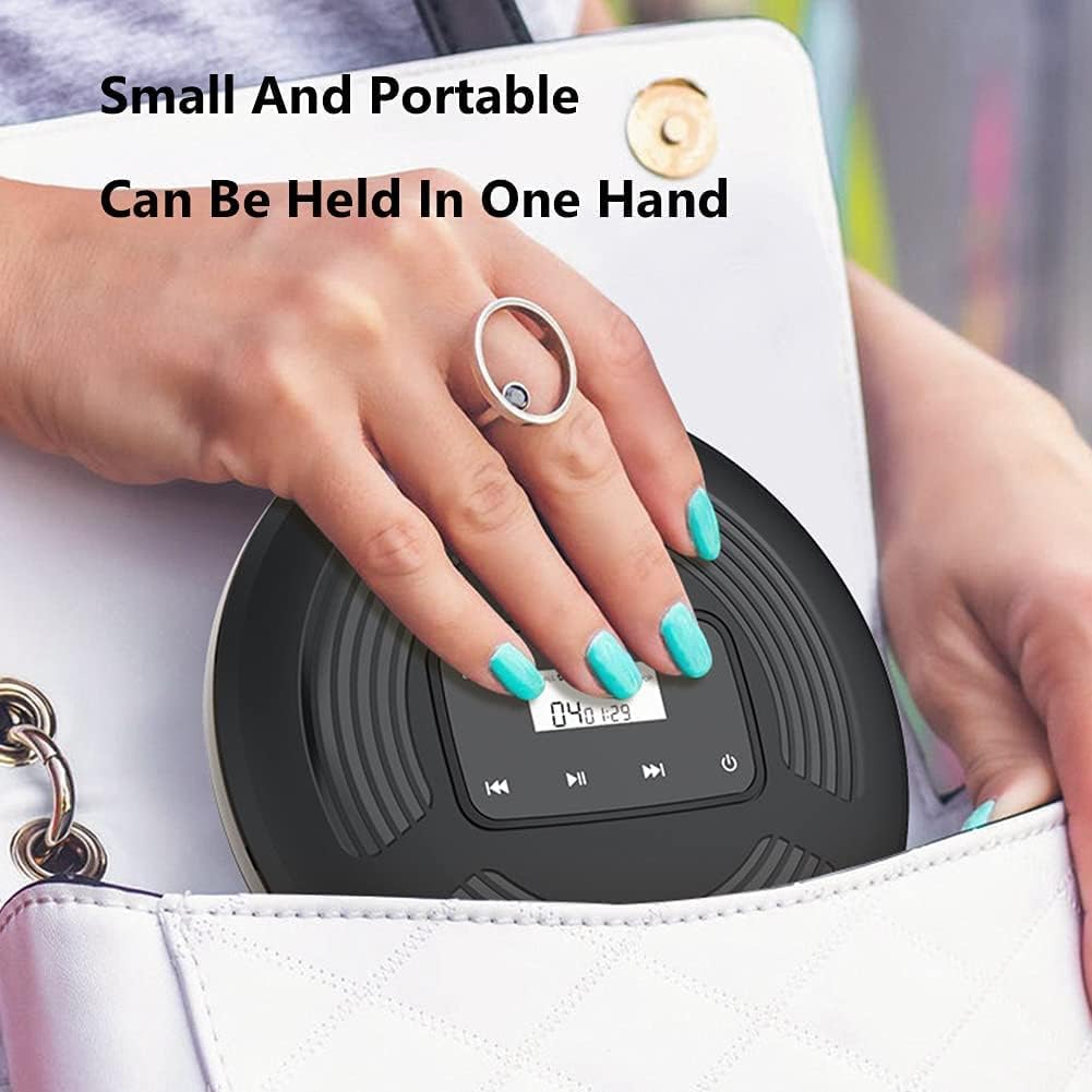HOTT CD903TF Portable CD Player for Car 1800mah Rechargeable HiFi Bluetooth 5.0 FM Transmitter Anti-Skip Shockproof with AUX Output TouchButtons ,Headphones Anti-Shock Protection-Black