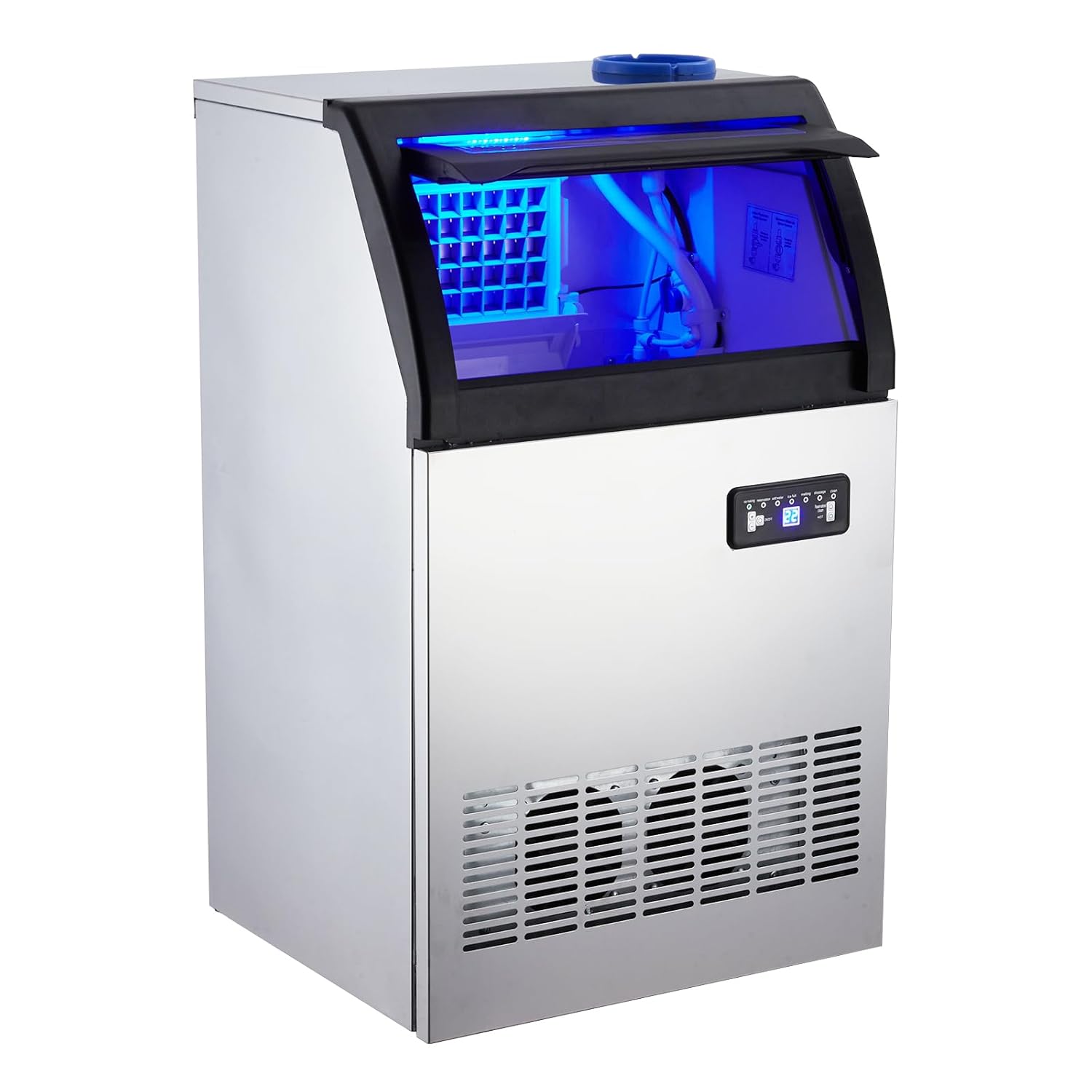 Commercial Ice Maker Machine, Stainless Steel Freestanding Ice Maker with 33 Lbs Ice Storage, 2 Water Inlet Modes, 100 Lbs/24H, Under Counter Ice Machine for Bar Home Office Restaurant RV