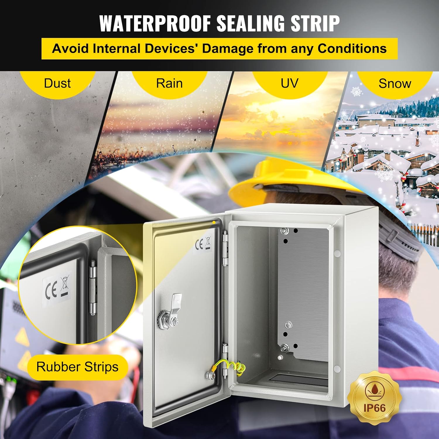 VEVOR NEMA Steel Enclosure, 12 x 10 x 6'' NEMA 4X Steel Electrical Box, IP66 Waterproof & Dustproof, Outdoor/Indoor Electrical Junction Box, with Mounting Plate