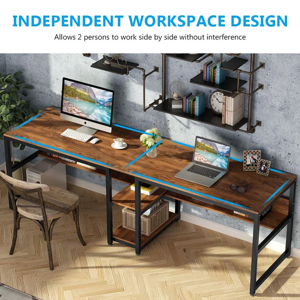 78.7" Computer Double Desk with Bookshelf,Black