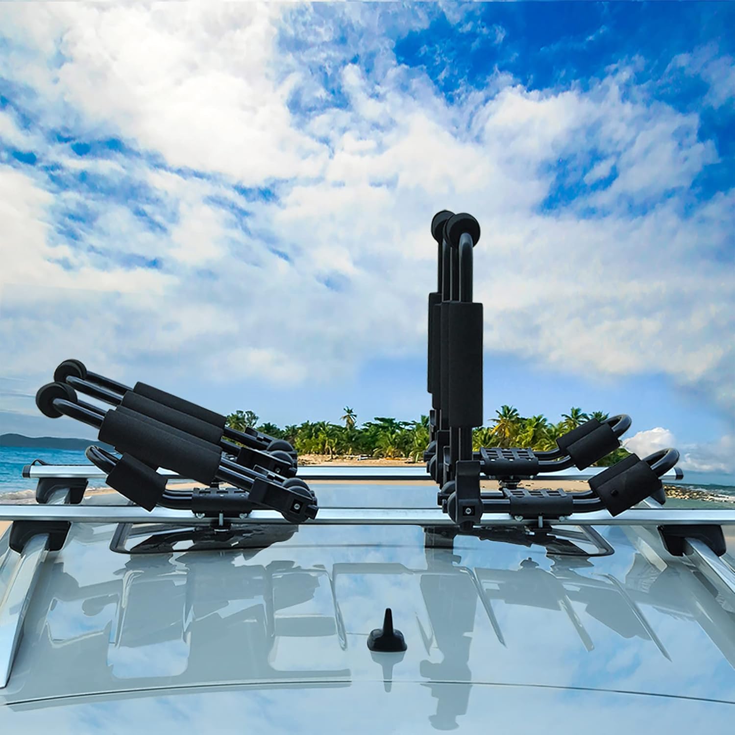 Bonsing Kayak Roof Rack for 2 Kayaks, J-Style Universal Kayak Racks for Roof Rack Folding Kayak Carrier for SUV Car Rooftop Mount on Crossbars - 2 Pair
