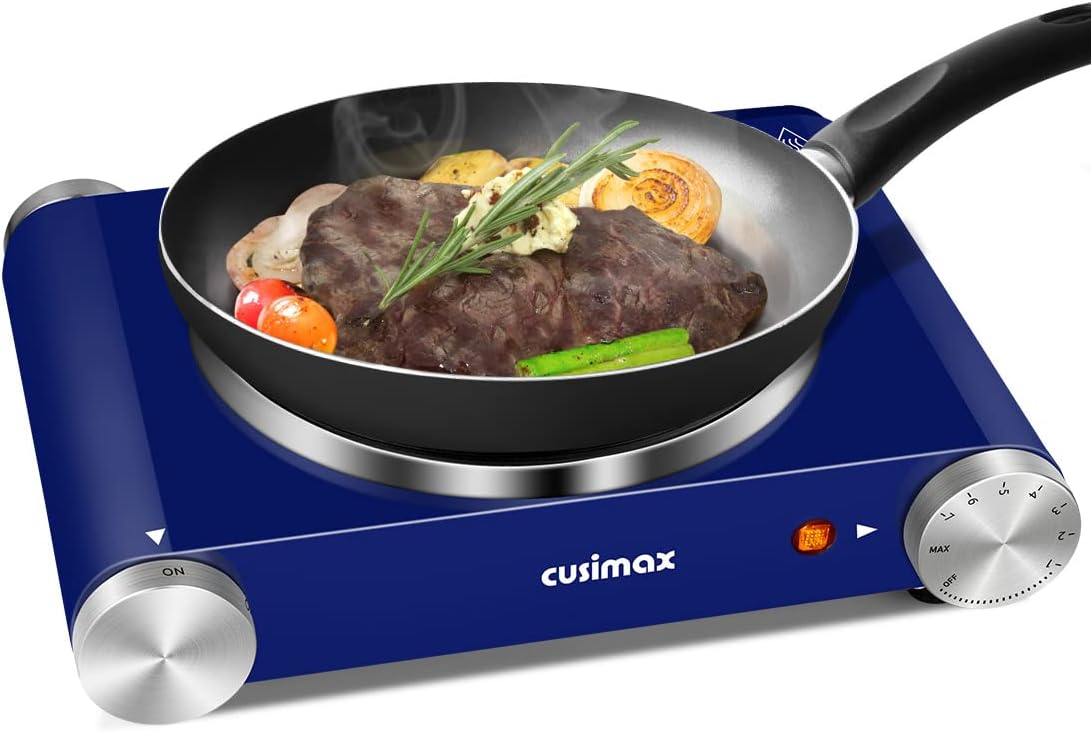 Hot Plate, CUSIMAX Double Burner 1800W Electric Burners, Double Hot Plate for Cooking Portable Electric Cooktop, Cast Iron Hot Plates, Countertop Burner, Black Stainless Steel, Easy to Clean