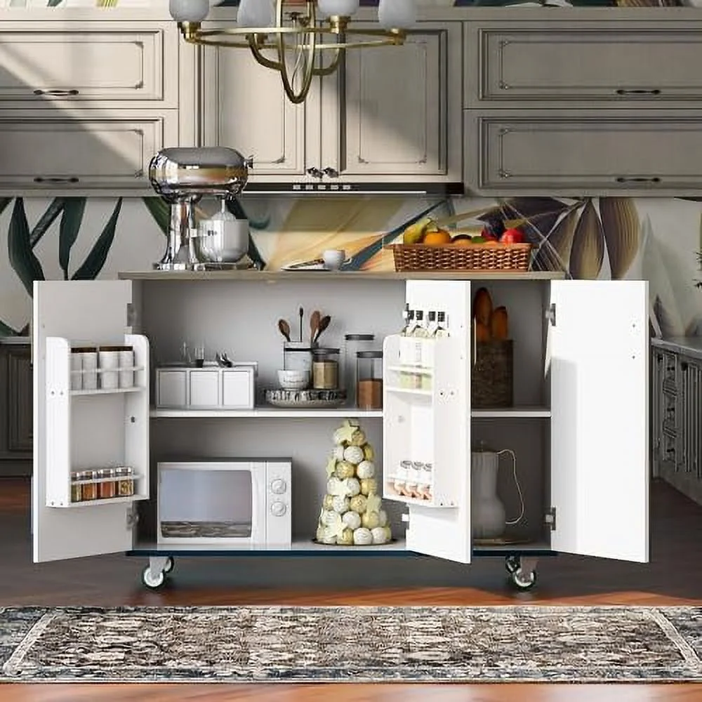 RUNFAYBIU Rolling Kitchen Island with Power Outlet Kitchen Island with  and Wheels  Rolling Kitchen Cart Cabinet with Shelves Drawer and Large Solid Wood Drop Leaf Desk Top