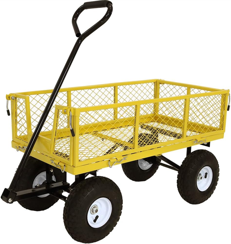 Sunnydaze Garden Cart, Heavy Duty Collapsible Utility Wagon, 400 Pound Capacity, Blue