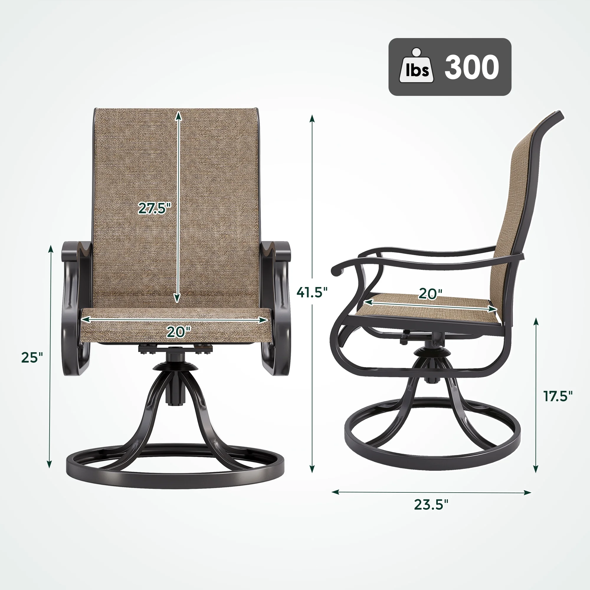 ECOPATIO Patio Swivel Chairs Set of 2, Outdoor Dining Chairs High Back All Weather Breathable Textilene Outdoor Swivel Chairs with Metal Rocking Frame for Lawn Garden Backyard Deck, Khaki