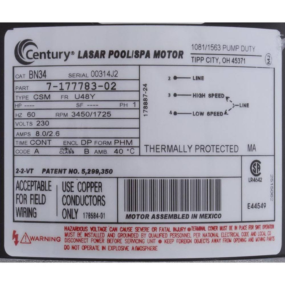 Waterway | Pump | 1.5HP 230V 60Hz 2-Speed 48 Frame Center Discharge | 3420620-15