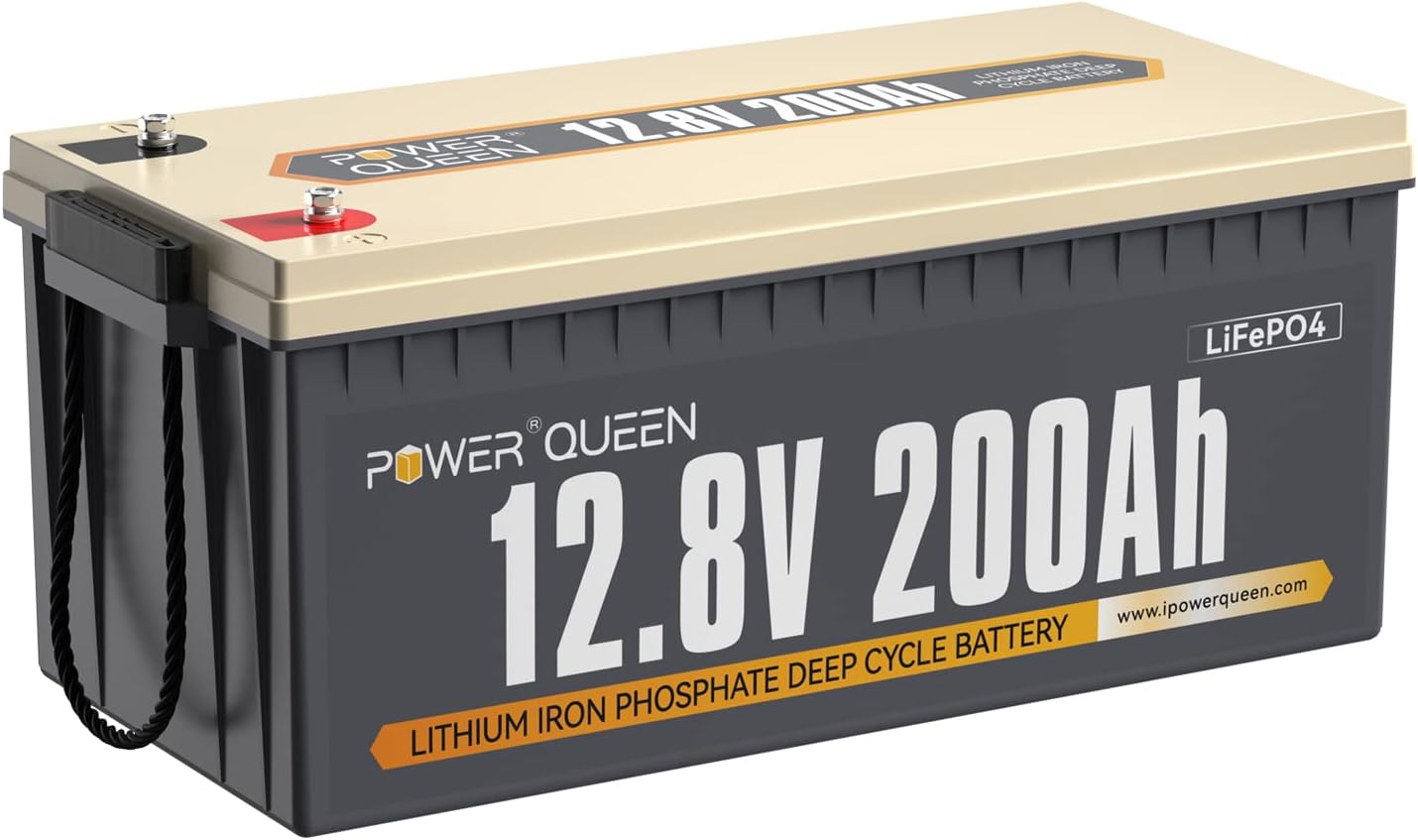 Power Queen 12.8V 200Ah LiFePO4 Battery, 2560Wh Lithium Iron Phosphate Battery, 4000+ Cycles, 10 Years Lifespan, Used for Solar Off Grid, RV Camper, Home Energy Storage, Power Failure Supply