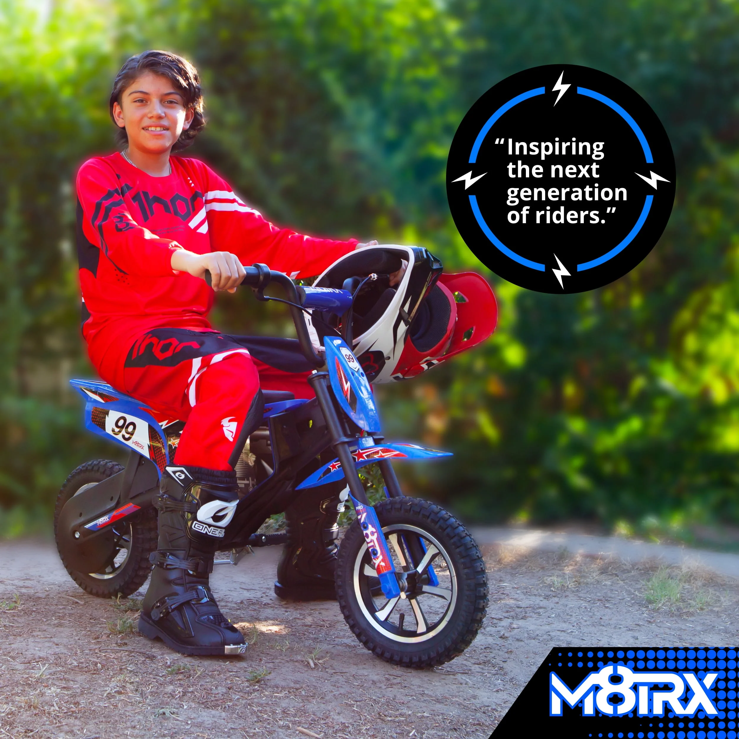 M8TRIX Blue 24V Electric Dirt Bike, Ride on Toy Motorcycle for Kids and Teens