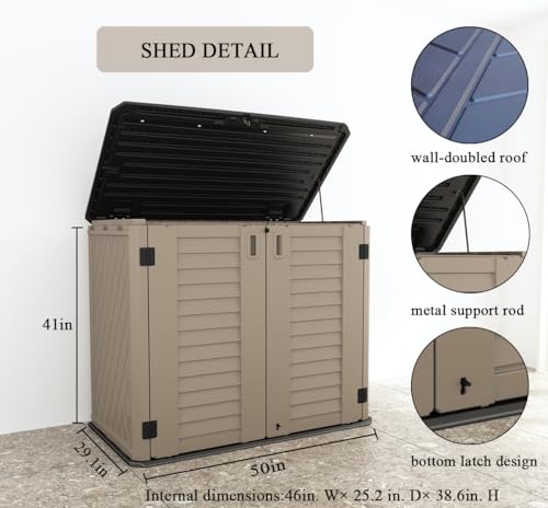KINYING Horizontal Outdoor Storage Shed,47 Cu.ft Resin Outdoor Storage Cabinet Waterproof for Garden/Patio/Backyards