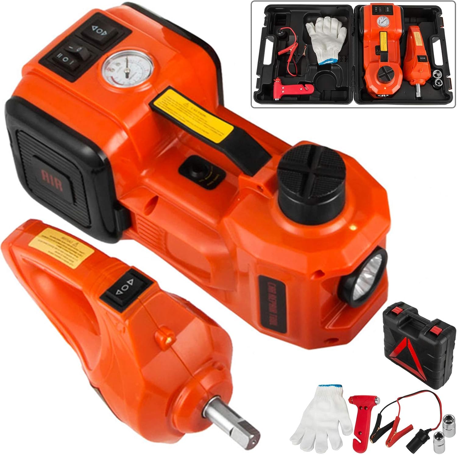 VEVOR Electric Car Jack, Electric Hydraulic Jack 3 Ton(6600 lbs) with Tire Inflator Pump and Electric Wrench, DC 12V Car Floor Jack Electric Jack Lift for an Emergency Tire Change