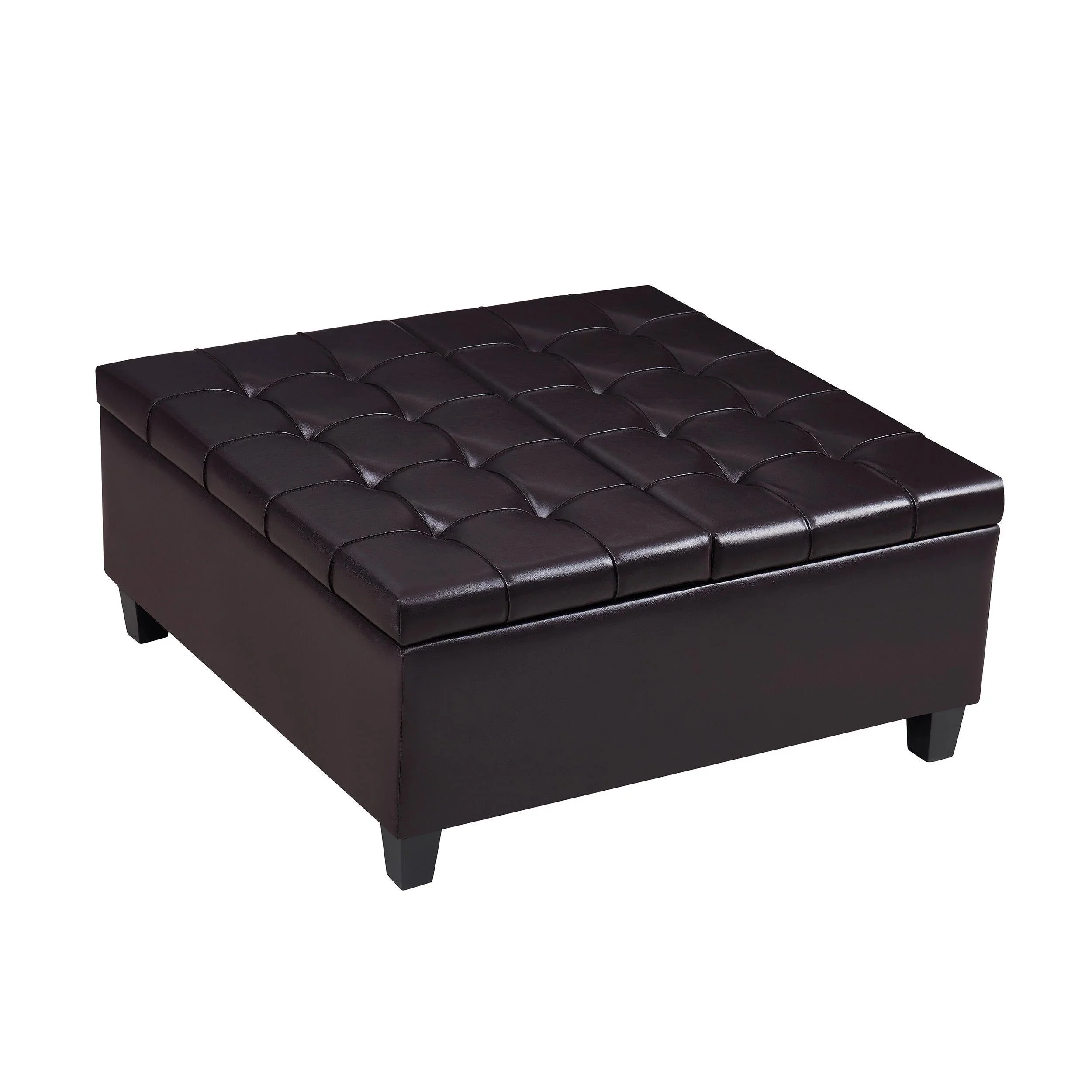 Supfirm Large Square Faux Leather Storage Ottoman | Coffee table for Living Room  Bedroom (Dark Brown)