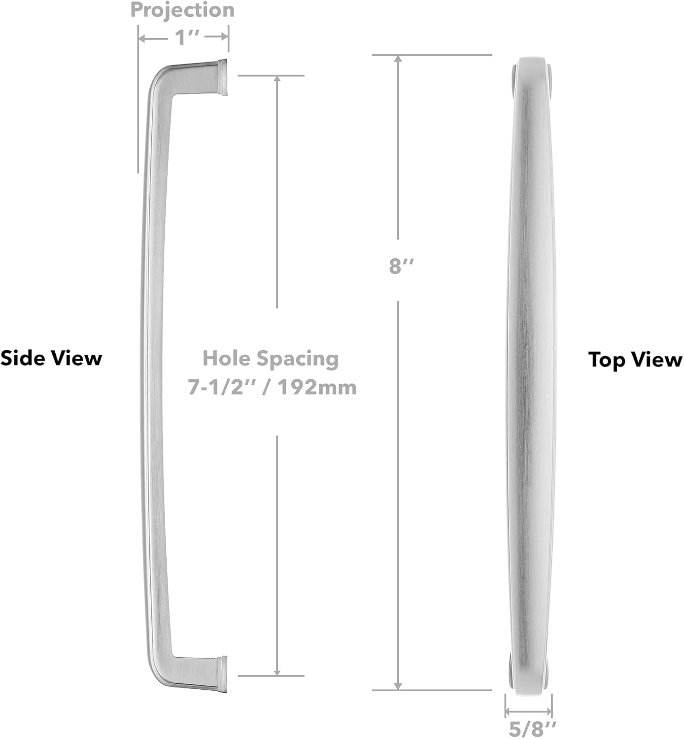 Cauldham 10 Pack Solid Kitchen Cabinet Handles (7-1/2 Hole Centers) - Drawer/Door Hardware - Style T765 - Satin Nickel