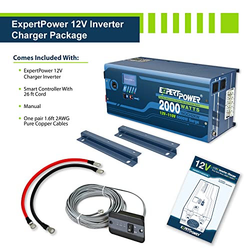 ExpertPower Pure Sine Wave Power Inverter Peak 6000W 12V DC -110V AC with AC 30A Charger LifePO4/ Lithium Battery | Auto Transfer Switch | LCD Display