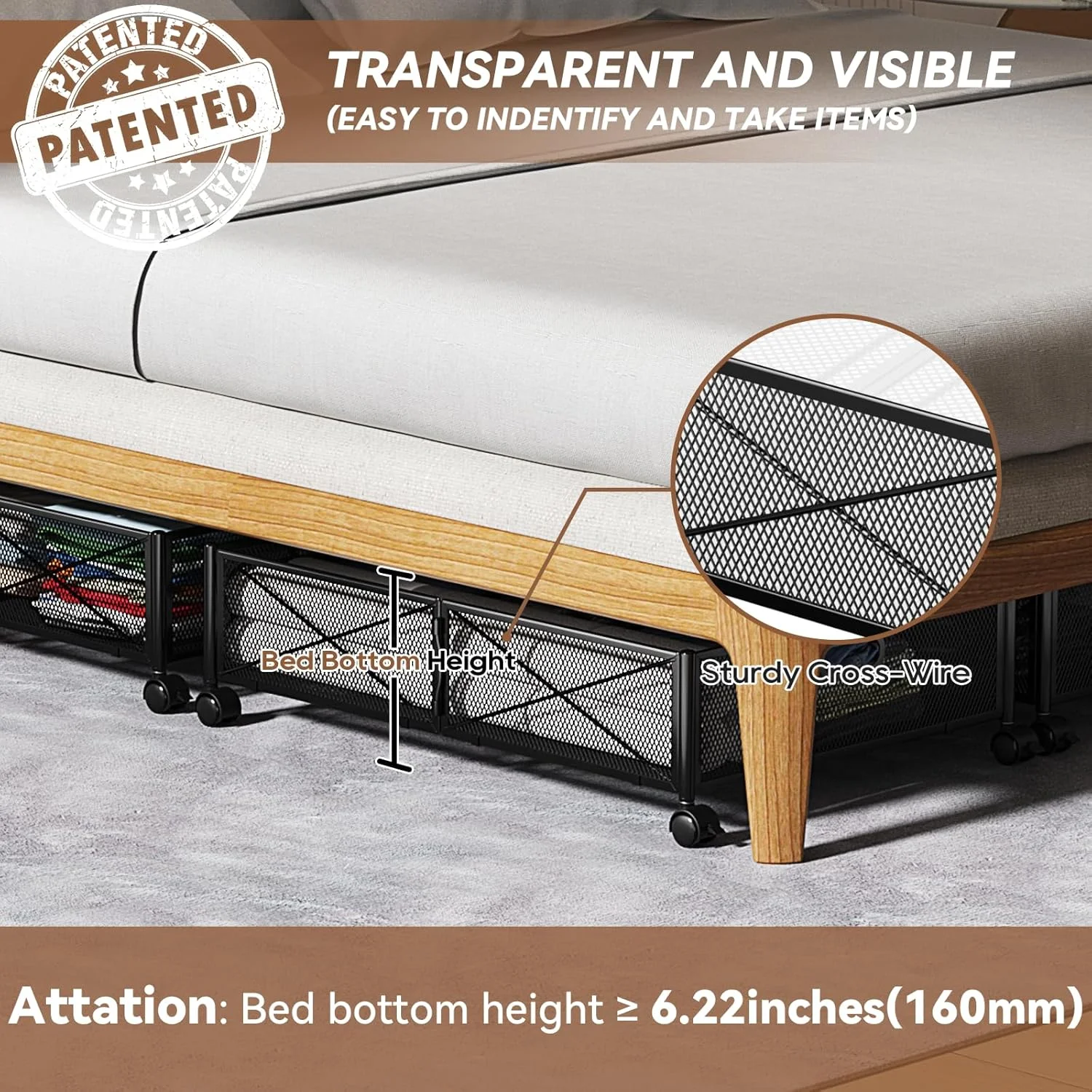Under Bed Storage, Under the Bed Storage Containers with Wheels, Under Bed Shoe Storage Organizer Drawer for Bedroom Clothes Shoes Blankets -2Pack