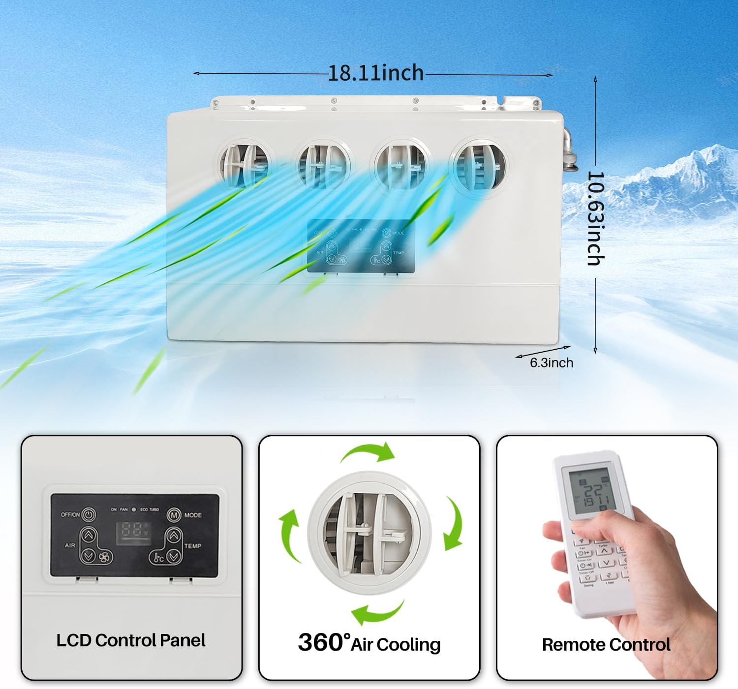 12V Air Conditioner 8500BTU, Mini Split 12 Volt Air Conditioner, Parking AC 12 Volt DC Air Conditioner, Cooling Low Noise for Big Rig Sleeper, Semi Trucks, Pickup, Trucks, Car, RV, Vans, Buses