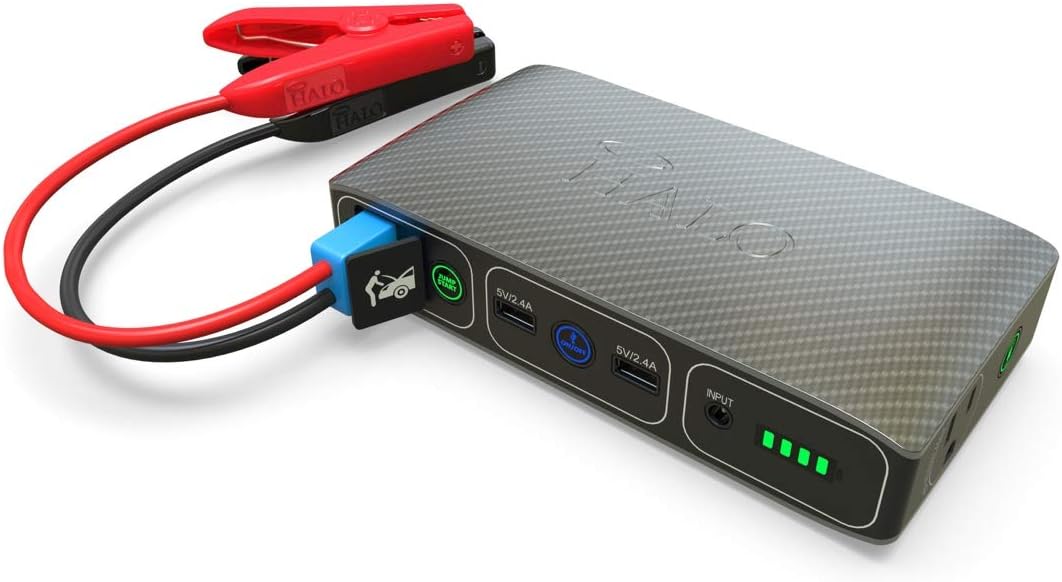 HALO Bolt 58830 mWh Portable Phone Laptop Charger Car Jump Starter with AC Outlet and Car Charger - Black Graphite