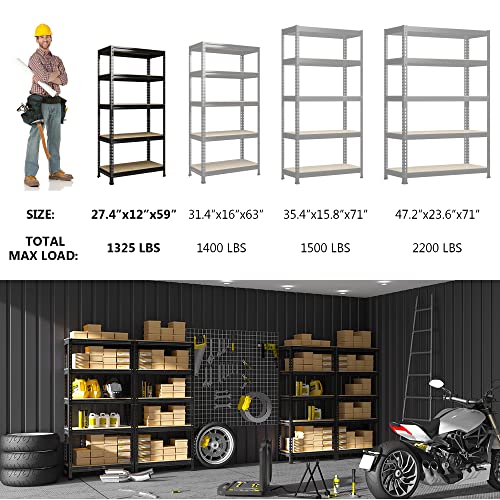 PrimeZone 2 Pack Storage Shelves 48" x 24" x 72" - 5 Tier Heavy Duty Adjustable Garage Storage Shelving, Metal Storage Utility Rack Shelf Unit for Warehouse Pantry Closet Kitchen, Black