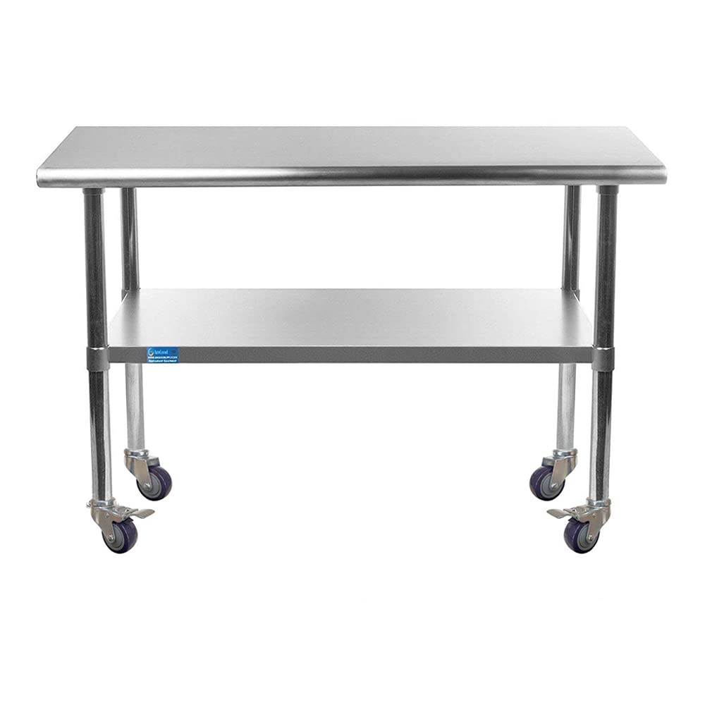 AmGood 18 x 48 Stainless Steel Work Table with Casters | Heavy Duty Metal Utility Table On Wheels | Kitchen Island Cart