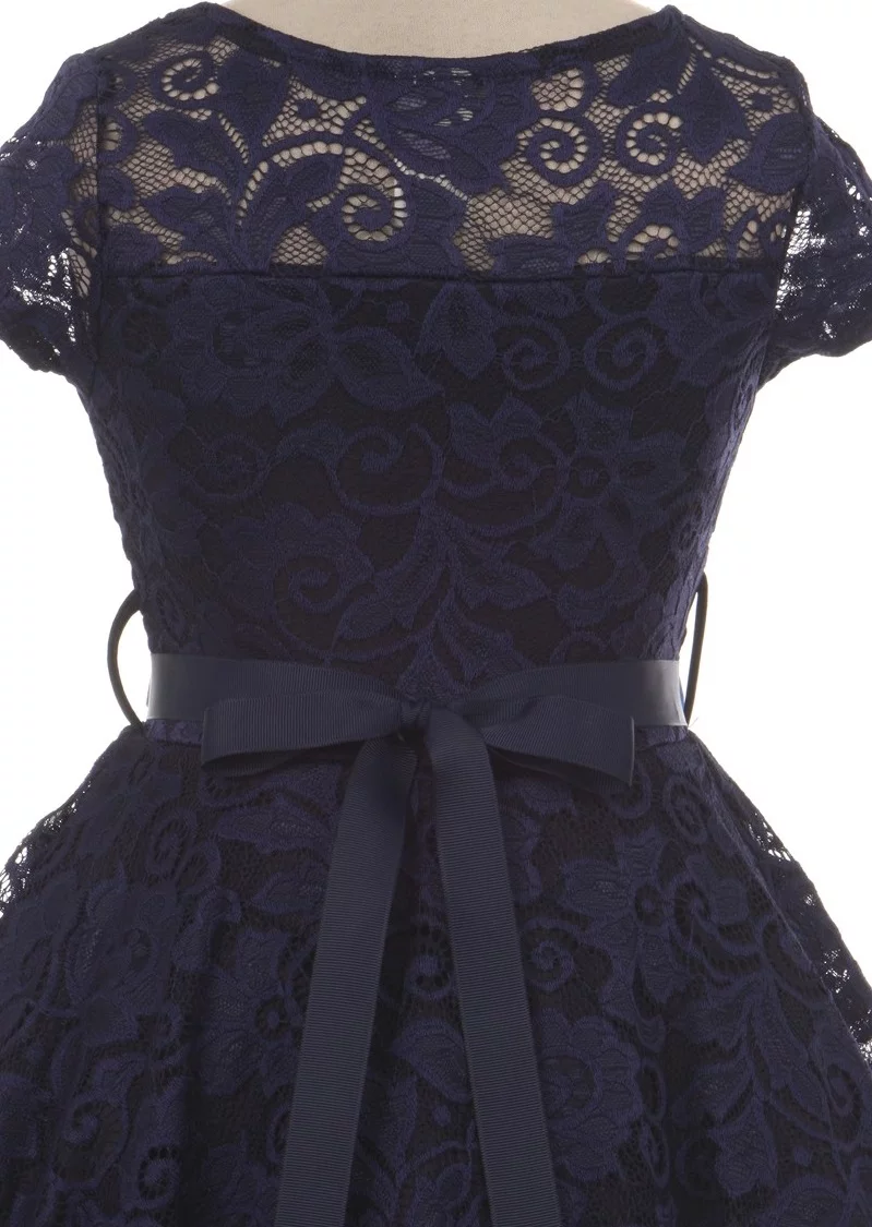 Lovely Floral Lace Rhinestones Skater Party Easter Flower Girl Dress for Big Girl Navy 6 JK19.88S BNY Corner - Curated Treasures Market