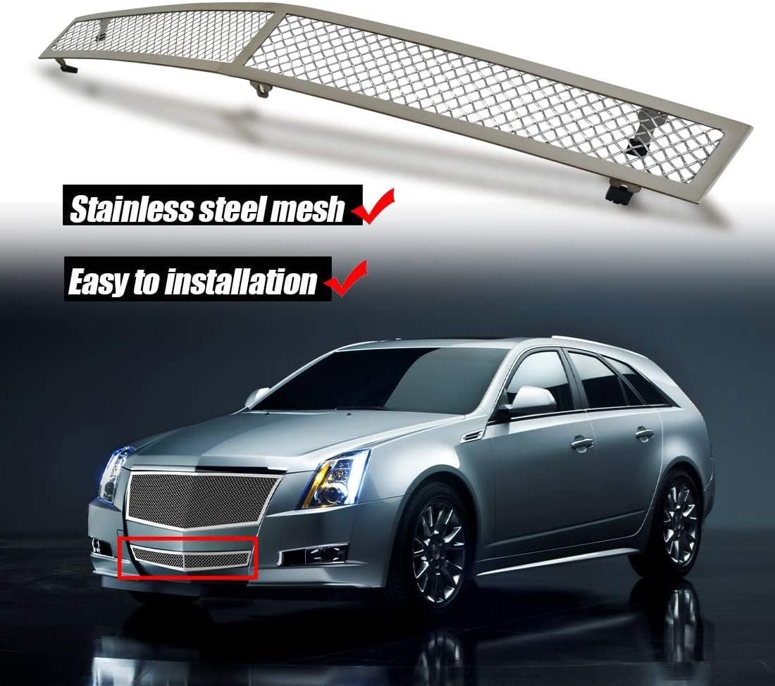 Stainless Steel Mesh Grille Compatible with 2008 2009 2010 2011 2012 2013 Cadillac CTS Chrome Grill Lower Front Grill Insert