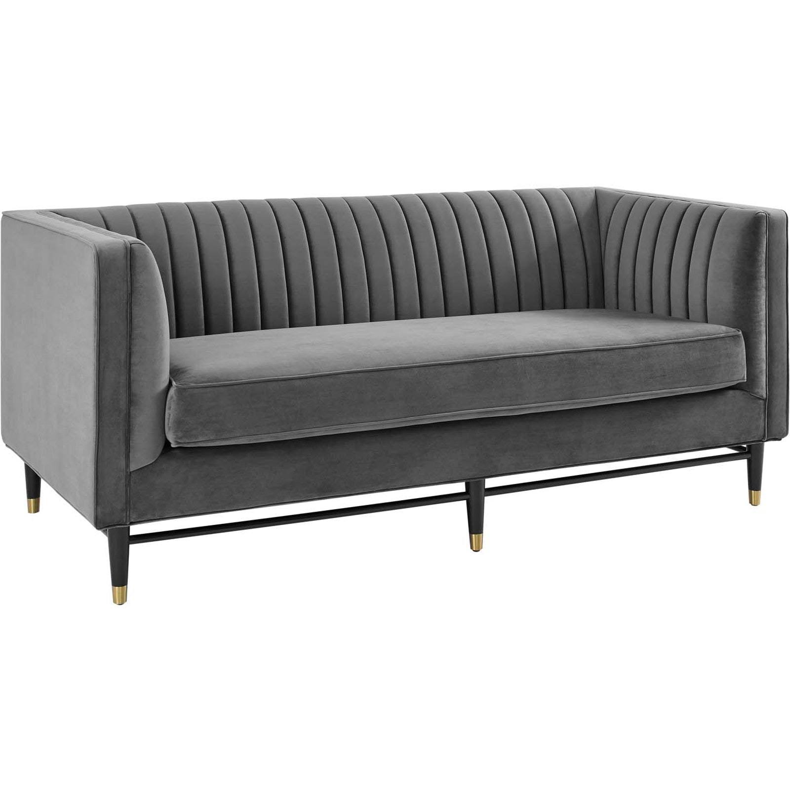 Devote Channel Tufted Performance Velvet Loveseat - Gray