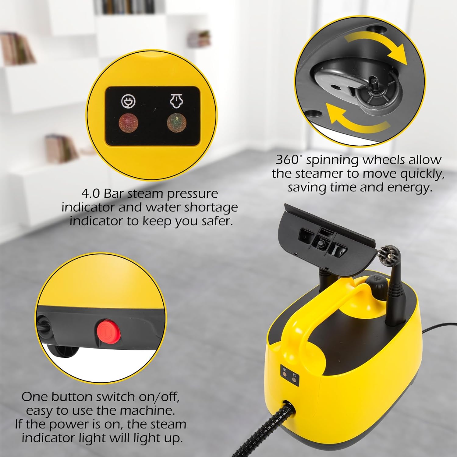 Dyna-Living 1500W High Pressure Steam Cleaner for Home Use 4.0 BAR Handheld Steamer Cleaning for Car Detailing 215°F High-Temperature Steam Cleaner for Upholstery Floor Steam Cleaner with 1.5L Tank