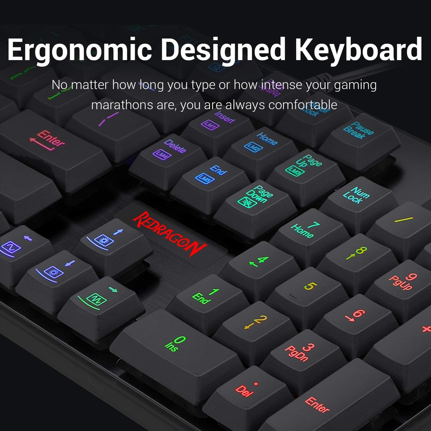 Redragon S107 Gaming Keyboard and Mouse Combo Large Mouse Pad Mechanical Feel RGB Backlit 3200 DPI Mouse for Windows PC (Keyboard Mouse Mousepad Set) Pack of 2