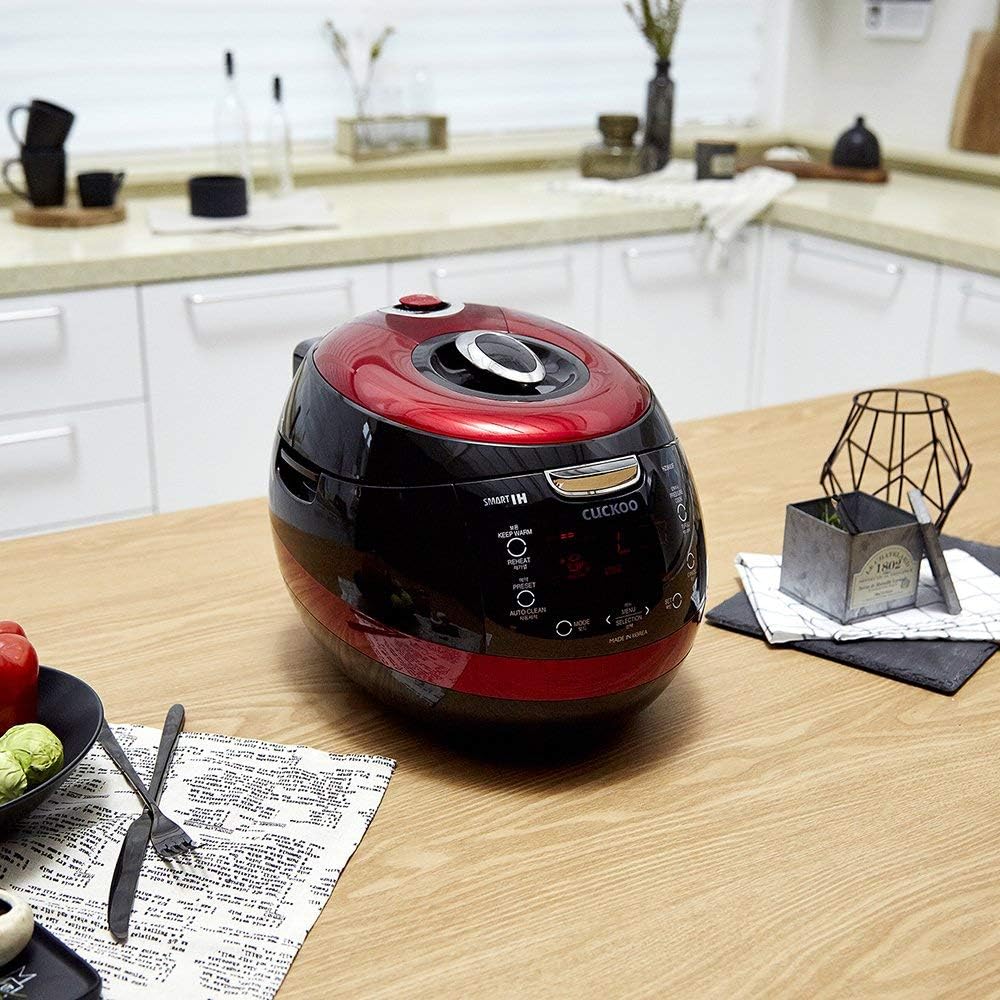 Cuckoo CRP-HZ0683FR Multifunctional and Programmable Electric Induction Heating Pressure Rice Cooker, Fuzzy Logic and Intelligent Cooking Algorithm – 6 Cups, Red (Renewed)