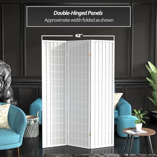 Red Lantern 6 ft. Tall Window Pane Shoji Screen-Natural-4 Panels Room Divider