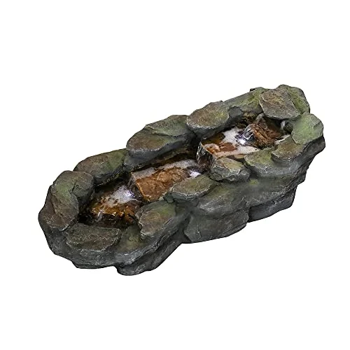 watnature Modern Floor-Standing Waterfall Fountain - 29" L x 13" W x 9.4" H Cascading Water Feature with LED Lights for Garden, Patio, Backyard, 5-Tier Waterfall Stream Indoor/Outdoor Garden Fountain - Curated Treasures Market