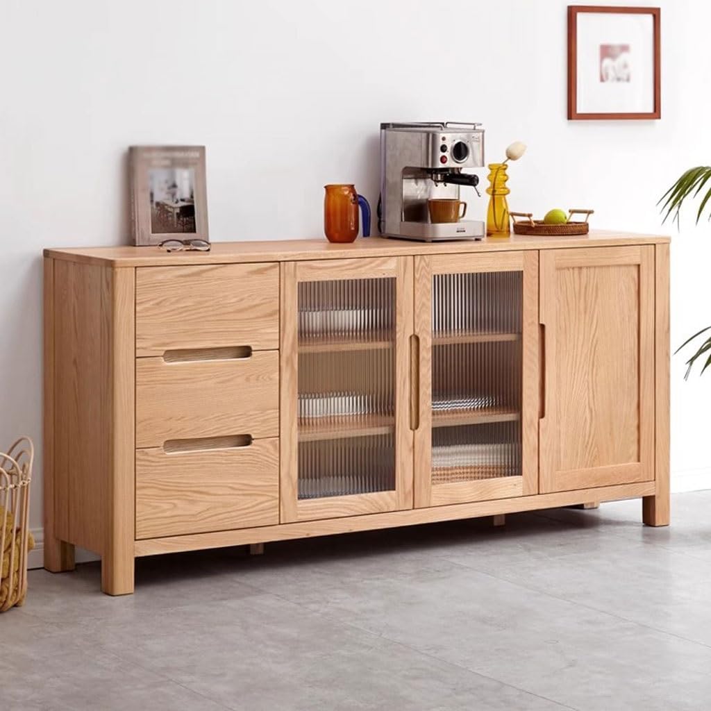 FEELIN Sideboard Buffet Cabinet Solid Wood Sideboard Nordic Oak Self-Service Cabinet Household Cabinet Storage Cupboard Simple Modern Tea Cabinet Cupboard Coffee Bar Cabinet