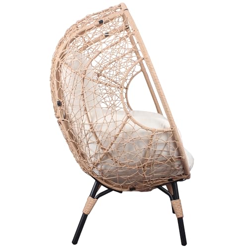 2 Pieces Patio PE Wicker Egg Chairs with Natural Color Rattan Beige Cushion