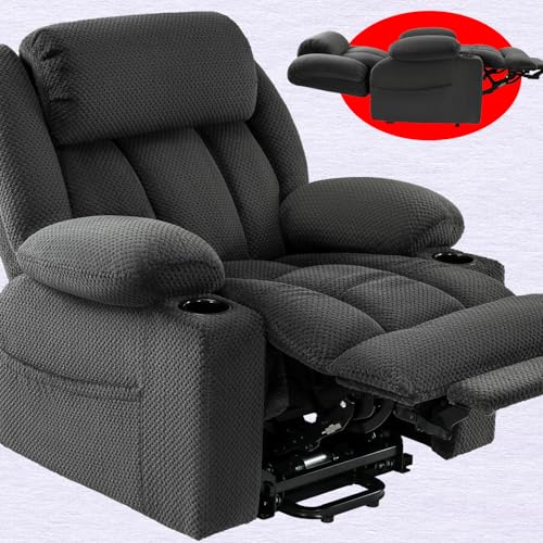 Power Lift Recliner Chair for Elderly - Triple Motor Lift Chairs - Infinite Position Adjust - Power Headrest - Heated & Massage - Lift Assist & 180° Lay Flat - Soft Plush Flannel (Grey)