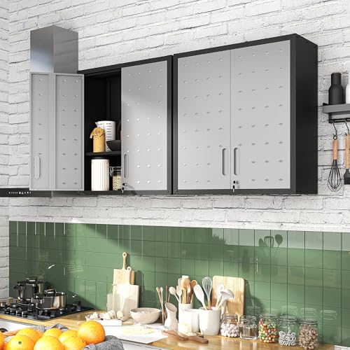 Metal Storage Cabinet with Wheels, Lockable Garage Cabinet with Doors and Shelves, Rolling Tool Storage, Assembly Required, Black