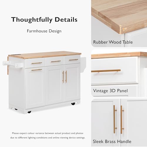 60" Kitchen Island with Drop Leaf and Power Outlet, Rolling Kitchen Cart on Wheels with Trash Can Storage Cabinet, Spice Rack, Towel Rack and Adjustable Shelf for Dining Room