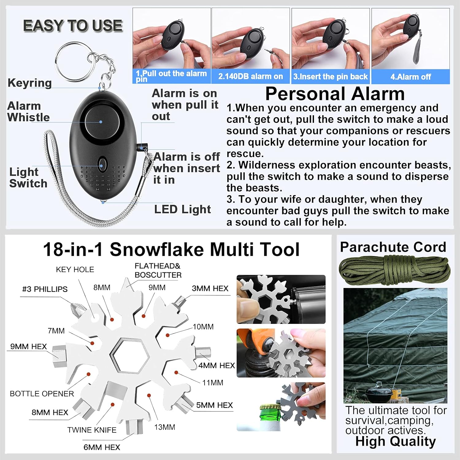 Gifts for Men Dad Husband Fathers Day, Survival Gear and Equipment kit 21 in 1, Professional Cool Gadgets Stuff Tactical Tool, Gift Ideas for Him Teenage Boy Emergency Hunting Outdoors Camping Hiking