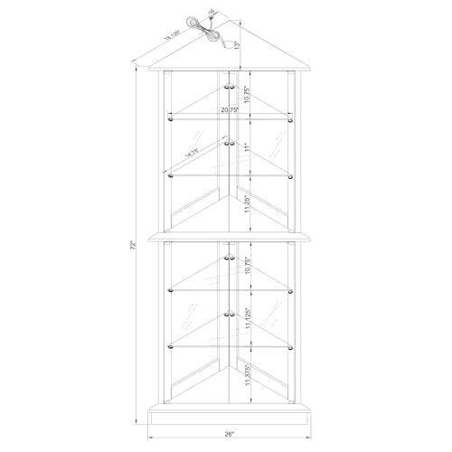 Corner Curio Cabinet with Lights, Glass Display Cabinet with Adjustable Tempered Glass Shelves & Mirrored Back, Walnut (Light Bulb Not Included)