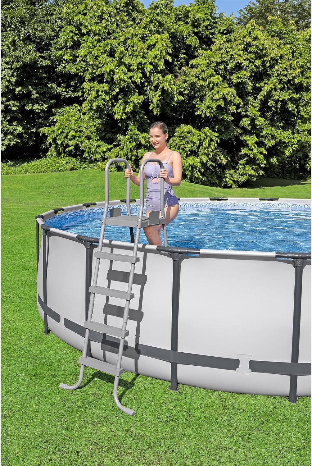 Bestway Steel Pro MAX 18 Foot x 48 Inch Round Metal Frame Above Ground Outdoor Swimming Pool Set with 1,000 Filter Pump, Ladder, and Cover