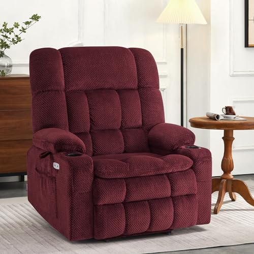 MCombo Dual Motor Power Lift Recliner Chair with Massage and Heat for Elderly People, Infinite Position, USB Ports, Cup Holders, Fabric 7890 (Medium-Regular, Burgundy)