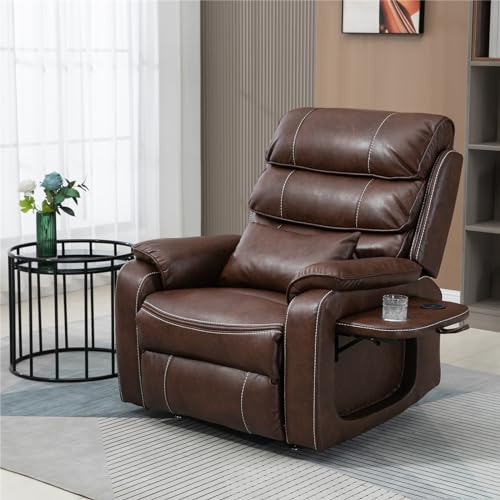 Light Grey Recliner Chair for Elderly | Tall and Big Man 400lbs | Chenille | Power Lift, Lay Flat, Stand Up, Wireless Charging Device, Extended Footrest, Massage Heat, Cup Holder, Lumbar Pillow